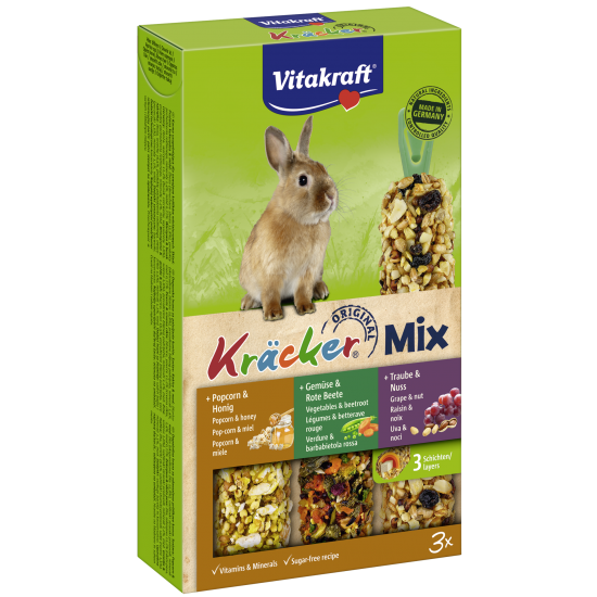 Vitakraft Kracker Trio-Mix Kolby dla królika – Popcorn, Warzywa i Orzechy 3szt