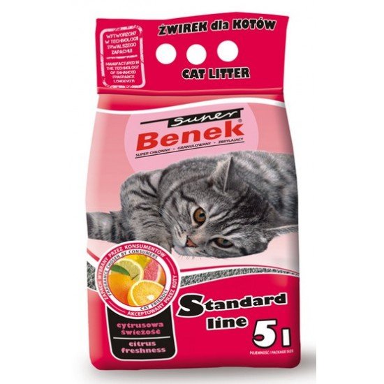 Super Benek Żwirek dla kota bentonitowy Standard – Cytrusowa Świeżość 5L