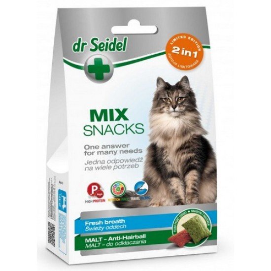 Dr Seidel Mix Snacks Przysmak zdrowotny dla kota 2w1 Odkłaczanie i Oddech 60g
